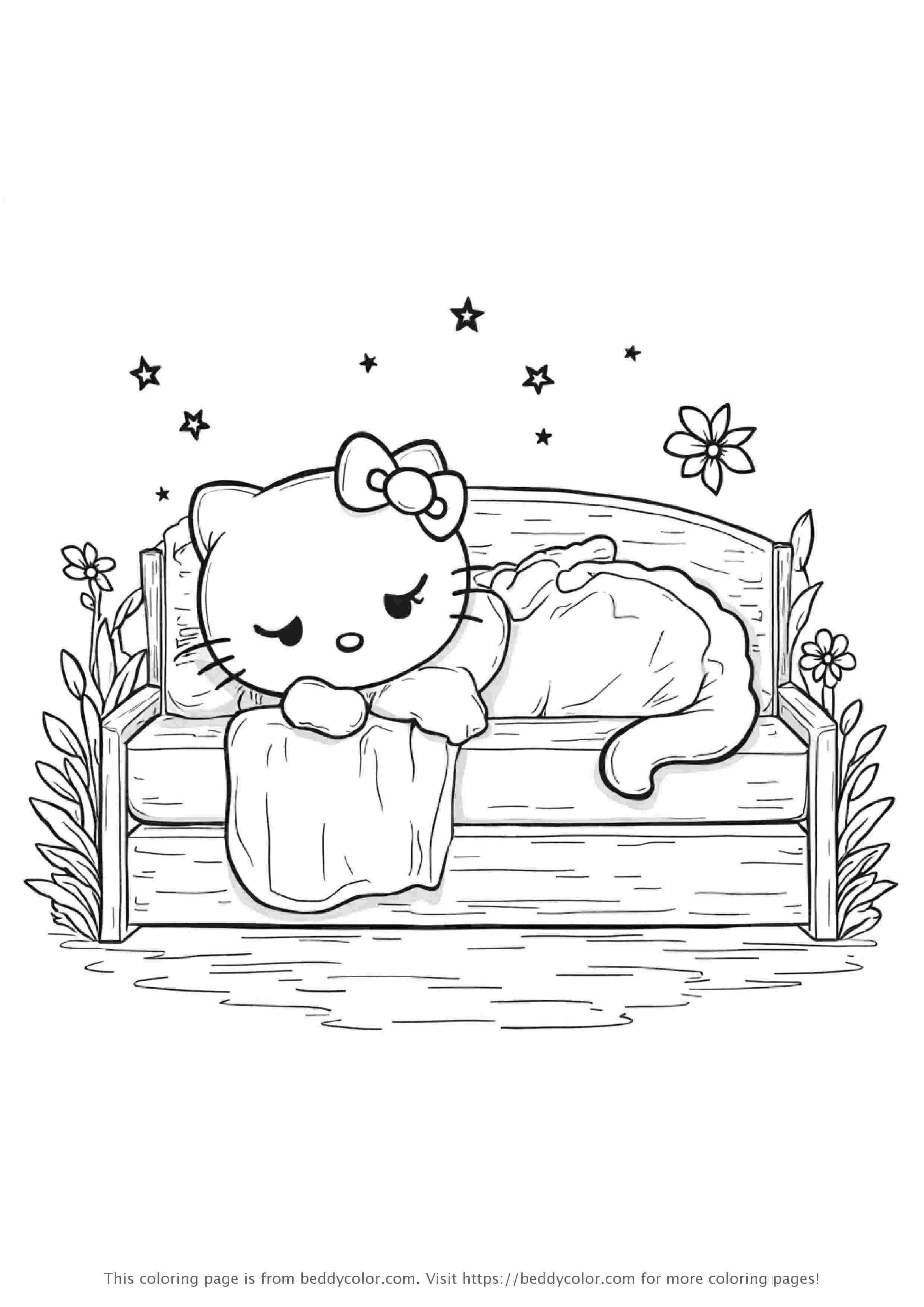 Hello Kitty sleeping in bed