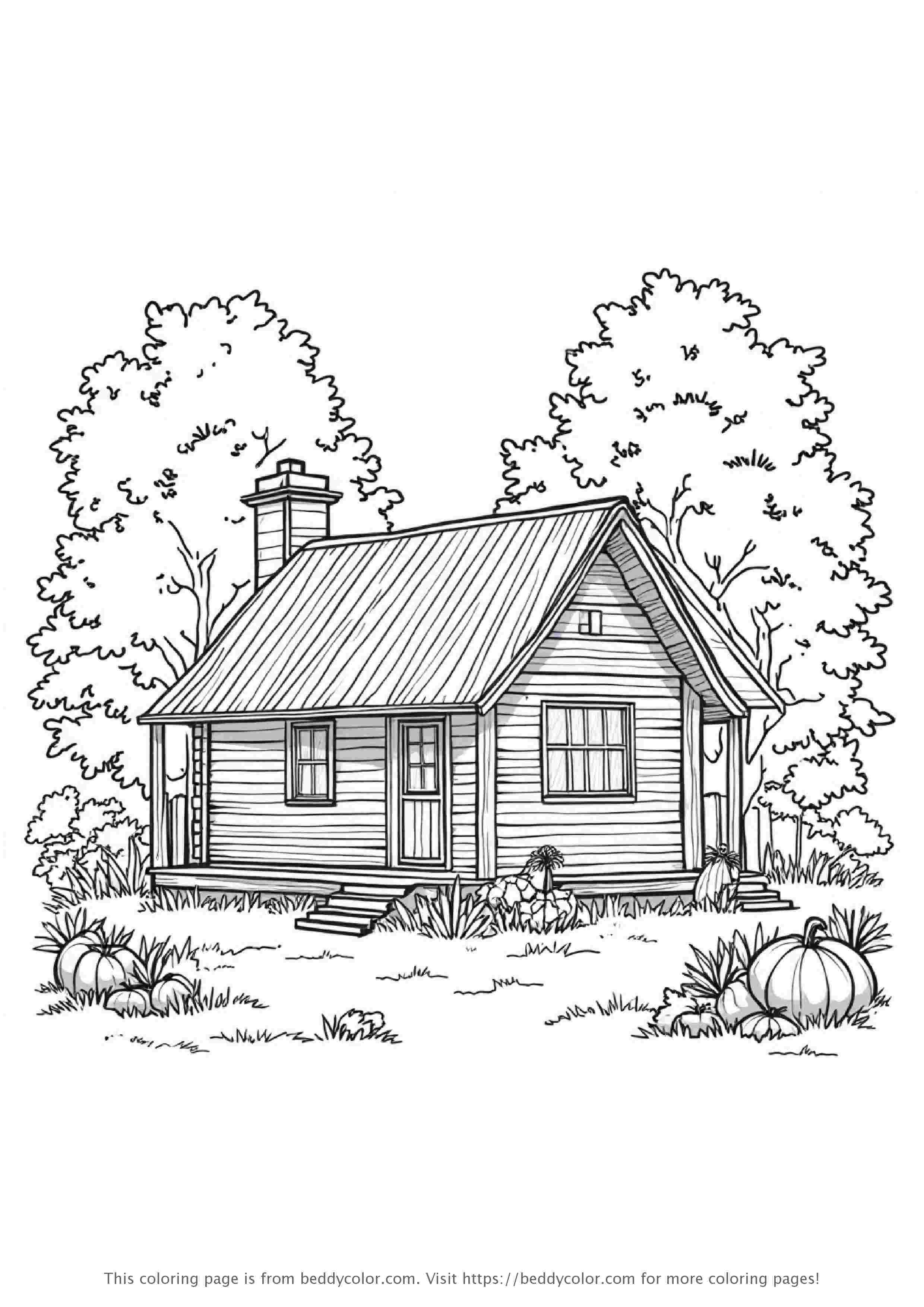 秋季小屋和秋叶