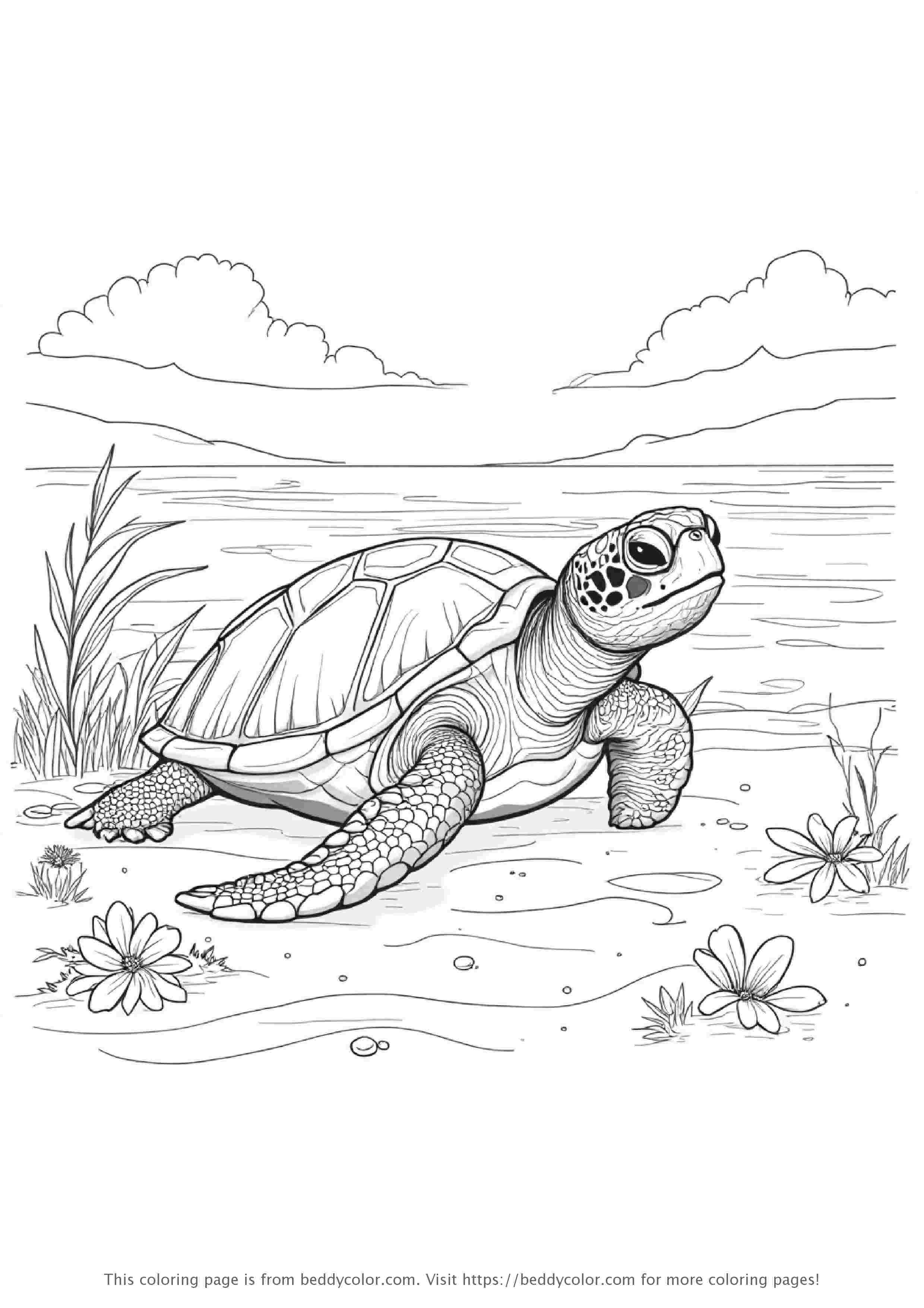 Sea Turtle Crawling on Beach