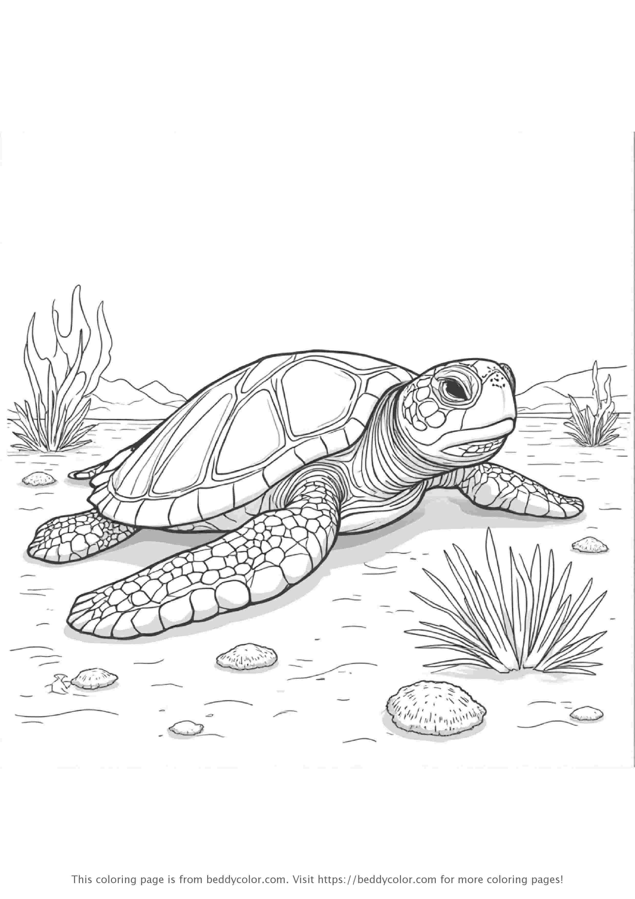 Sea Turtle Crawling on Seabed