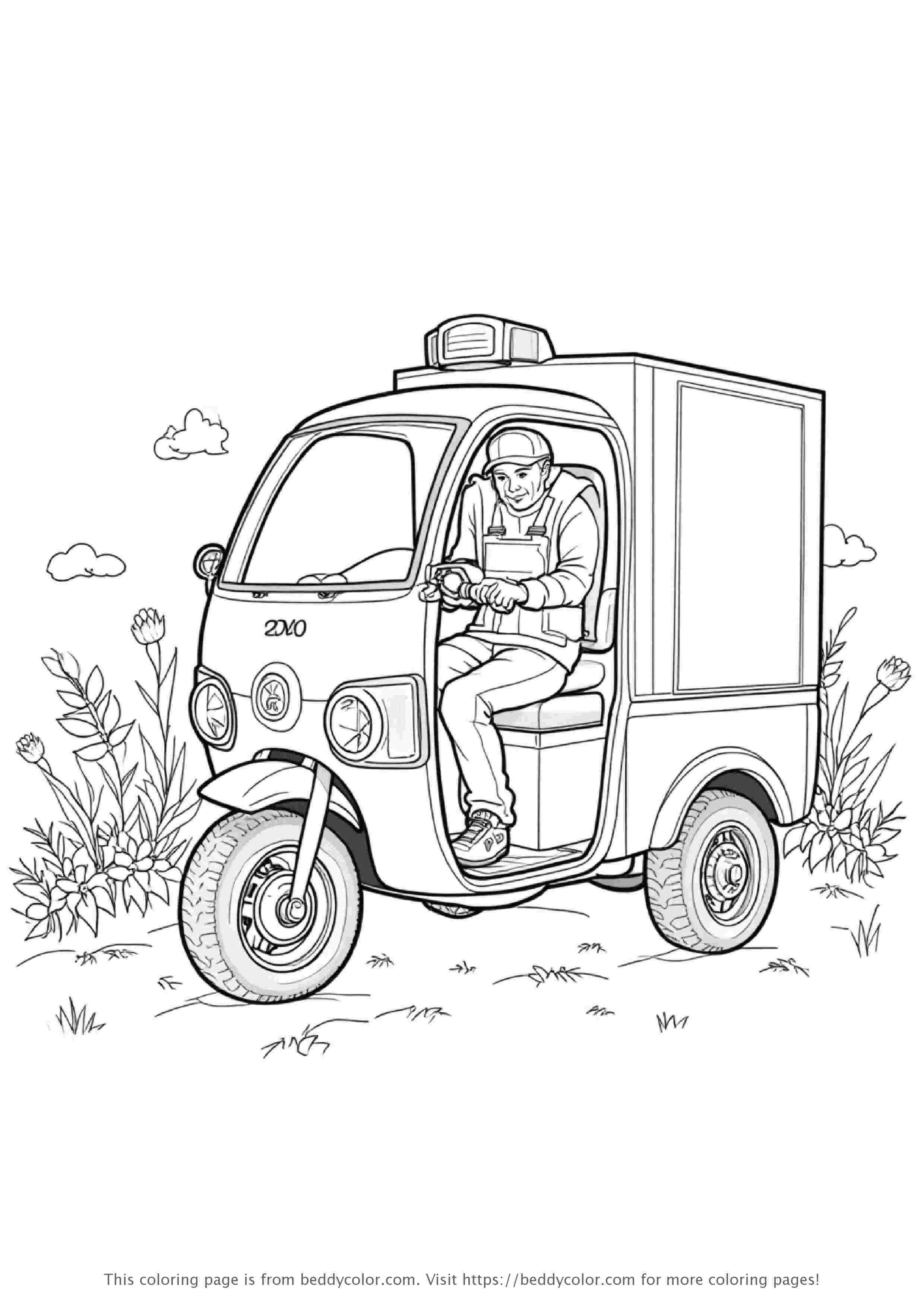 工作中的多功能服务三轮车