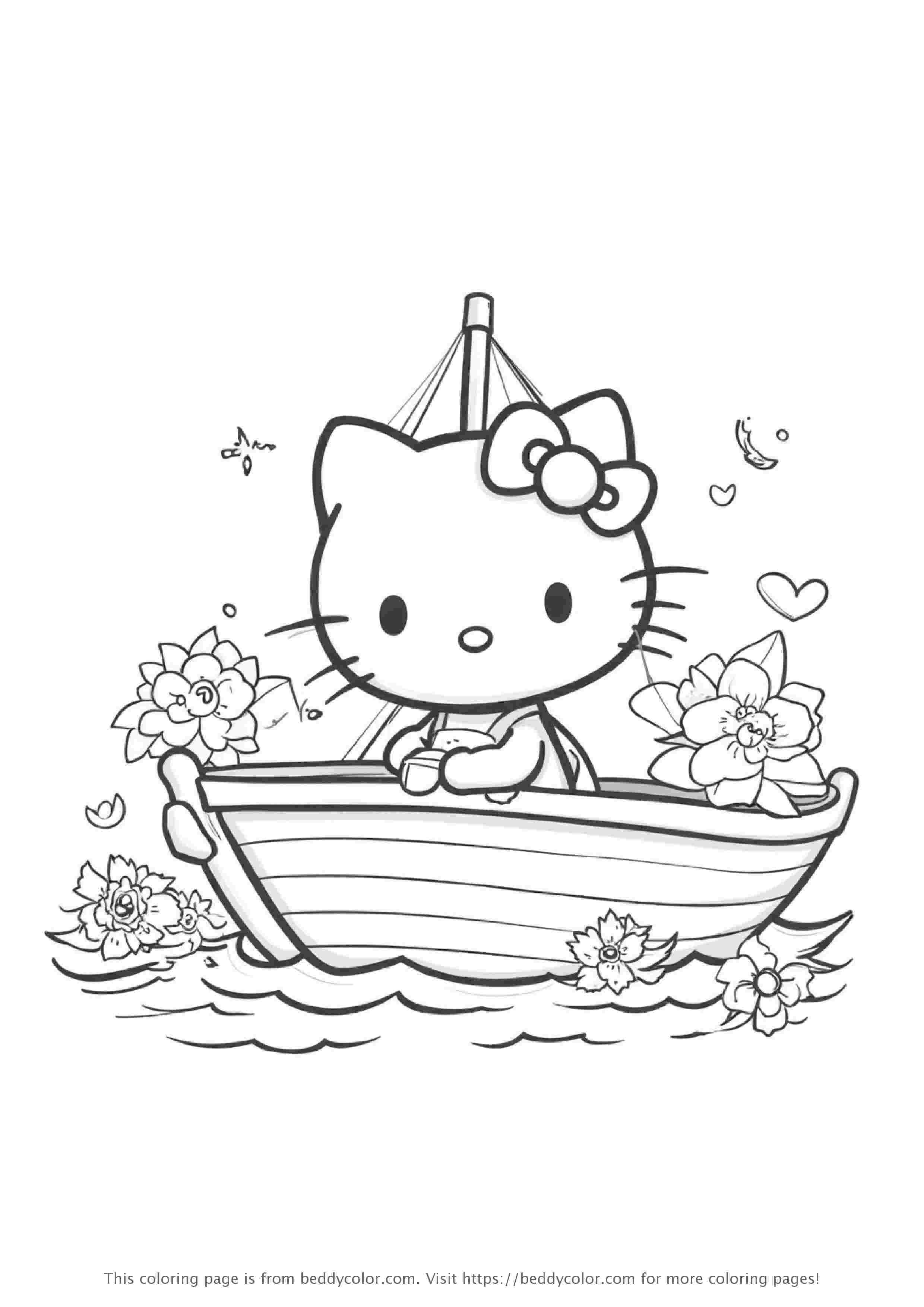 Hello Kitty sailing a boat