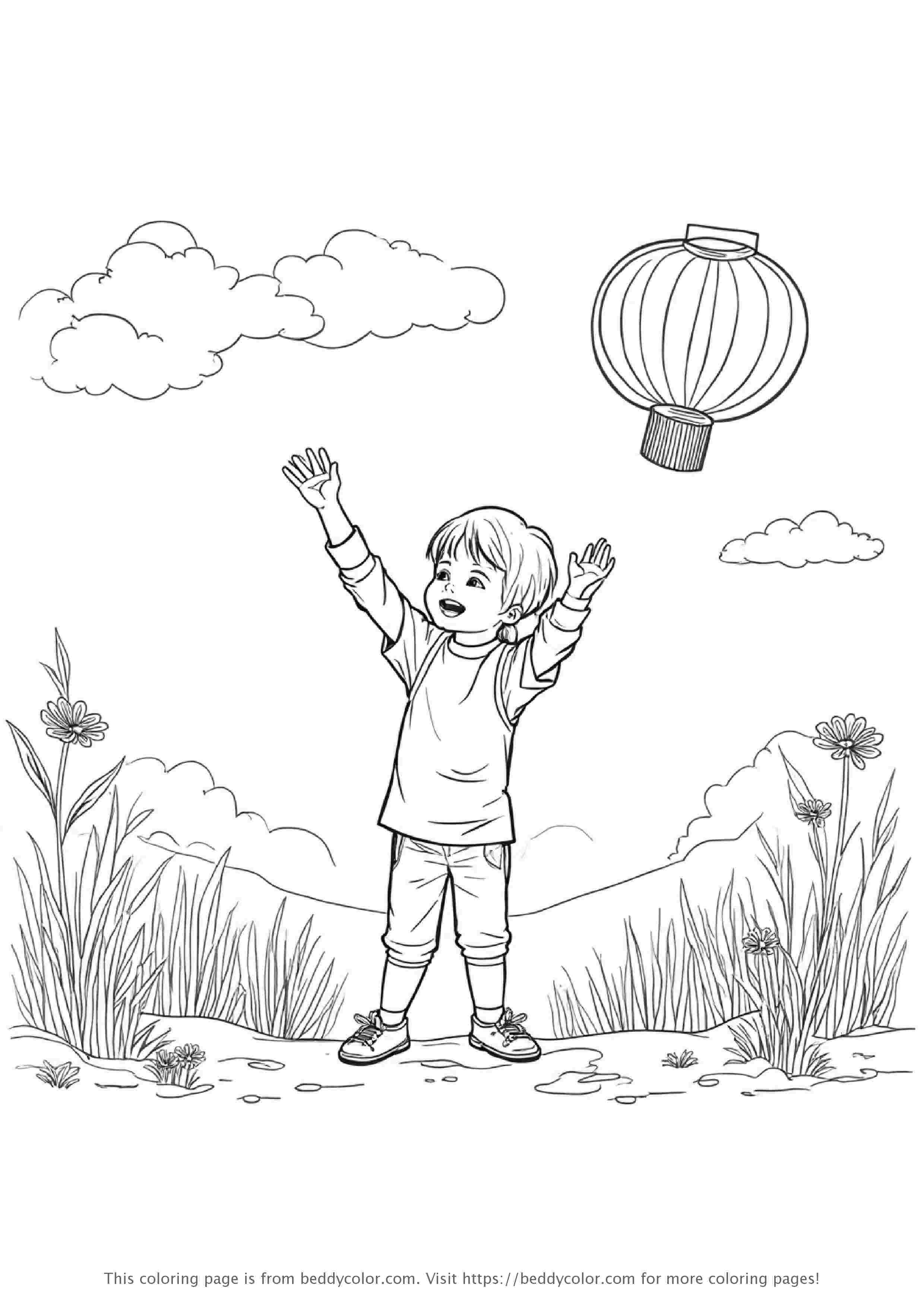 Child releasing paper lantern