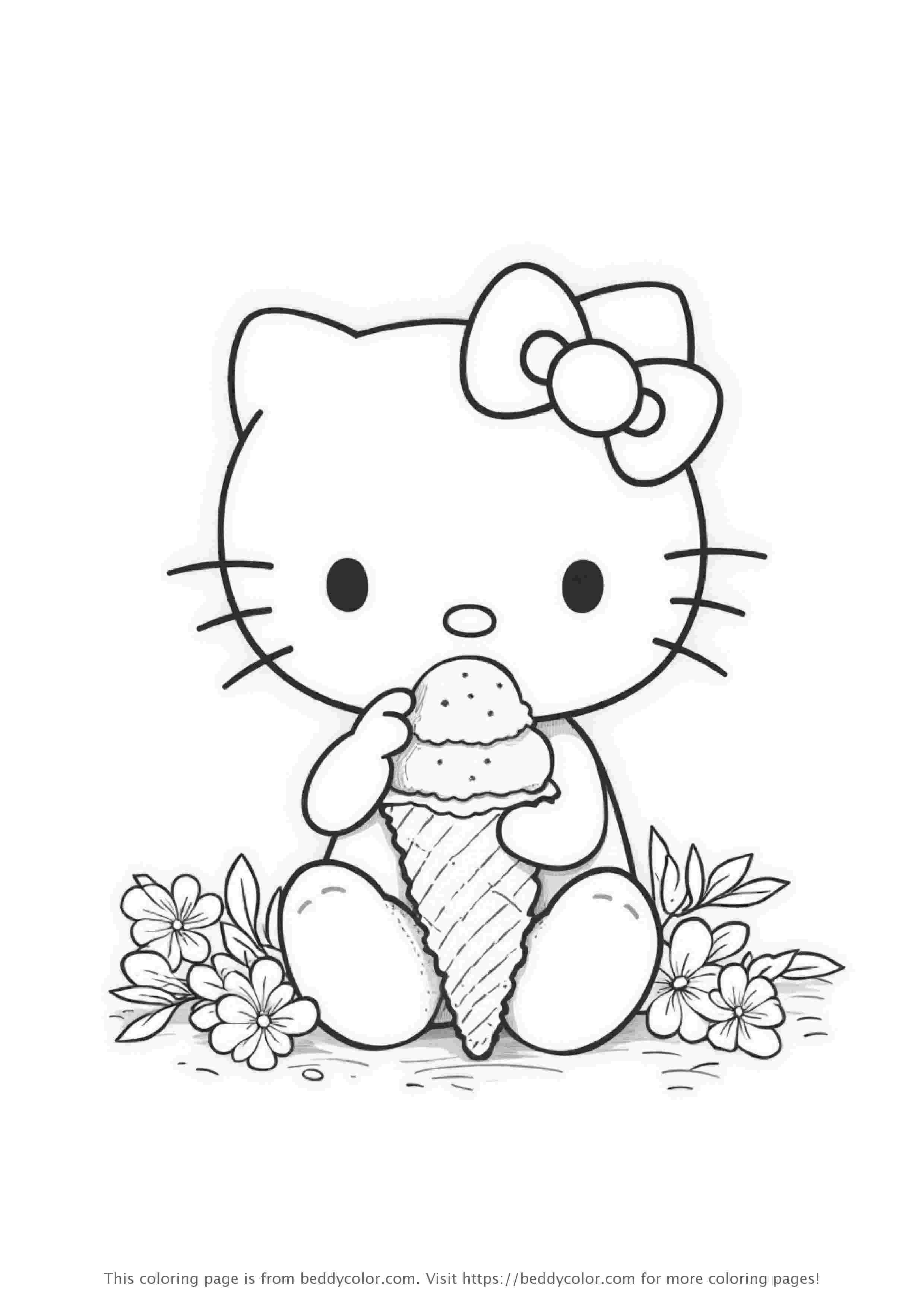 Hello Kitty eating ice cream