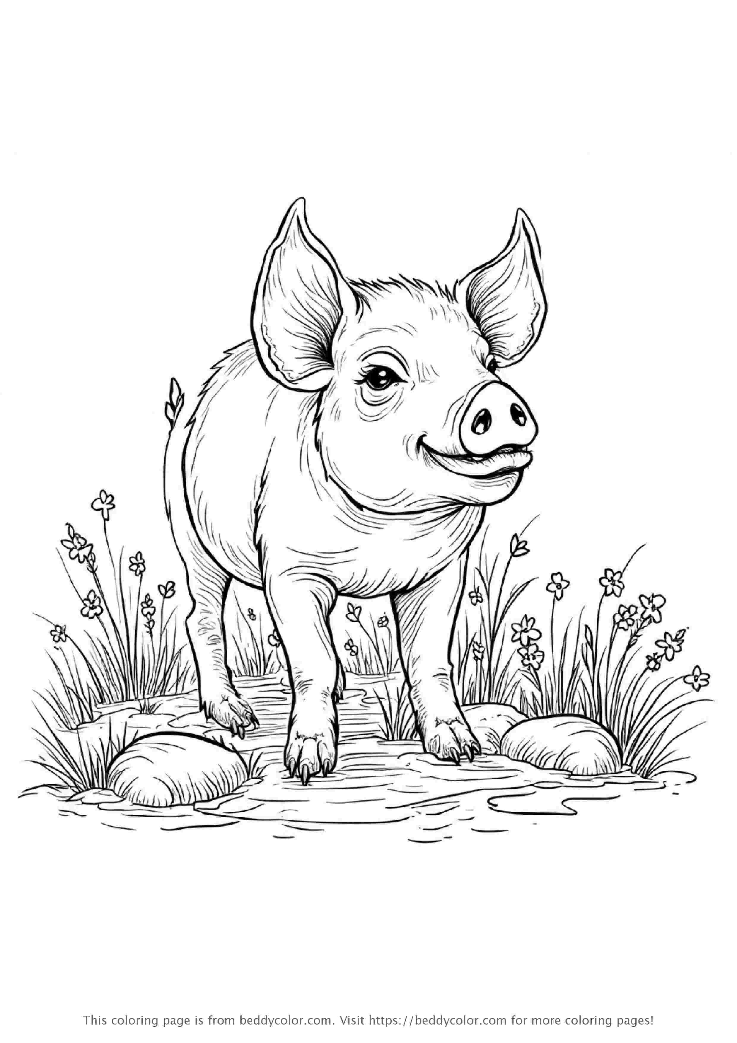 Pig Rolling in Mud